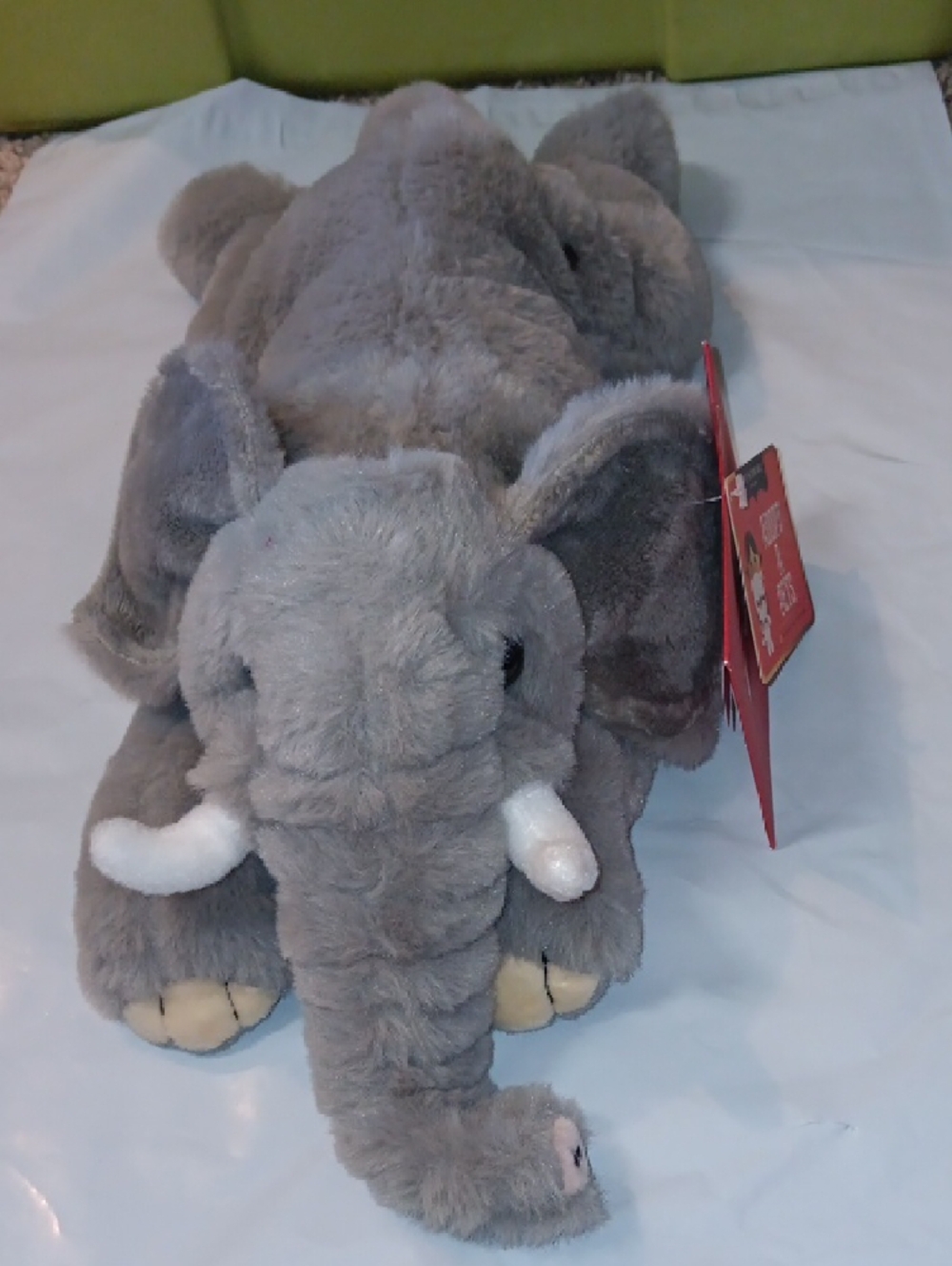 #129 FAO Schwarz Plush Elephant in Gray with Cream Tusks